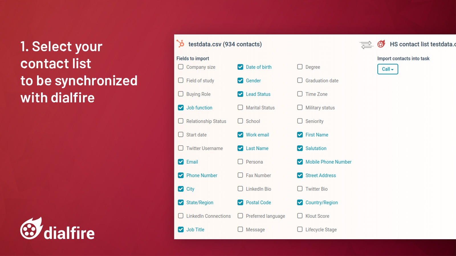 1. Select your contact list to be synchronized with Dialfire